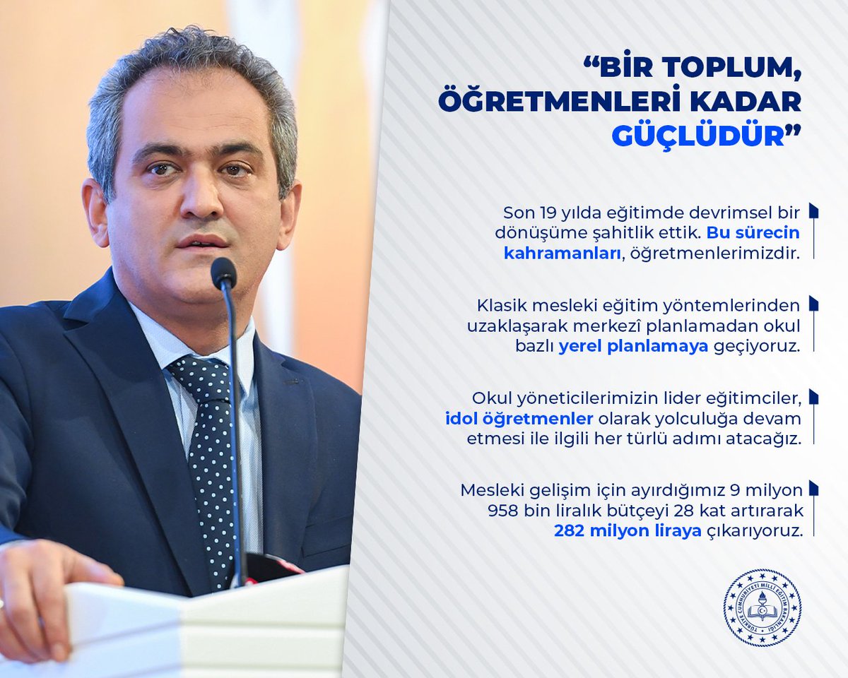 Bakan Özer, Öğretmen ve Okul Yöneticilerinin Mesleki Gelişimi Programı’nda konuştu: 

“Bir toplum, öğretmenleri kadar güçlüdür.”

👉 meb.ai/sAup3Y
