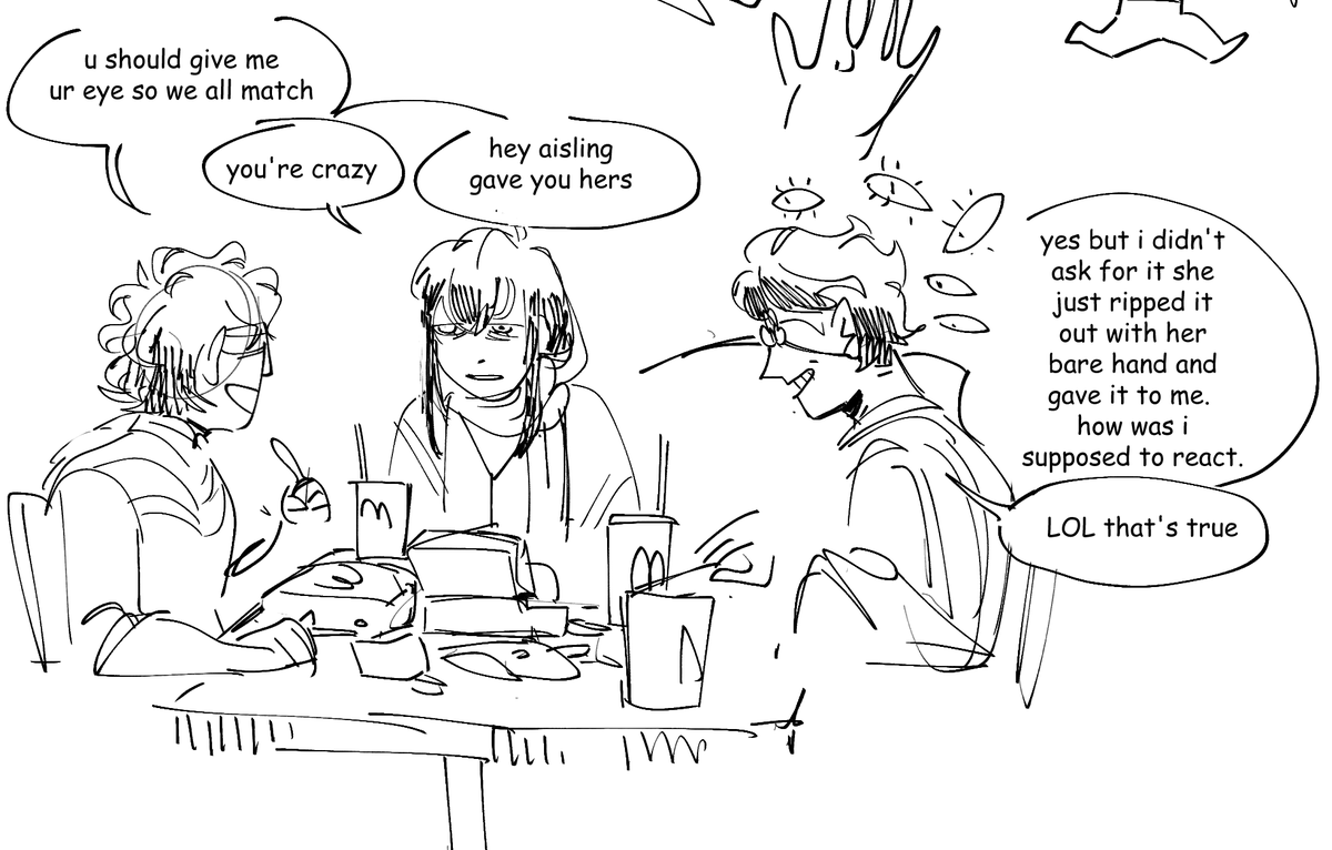 a song came on that reminded me of my old ocs so decided to scribble them. i've had them since middle school...
i like to call them the fish without eye trio (or fsh trio for short lol) they hunt evil gods for sport
#originalcharacter