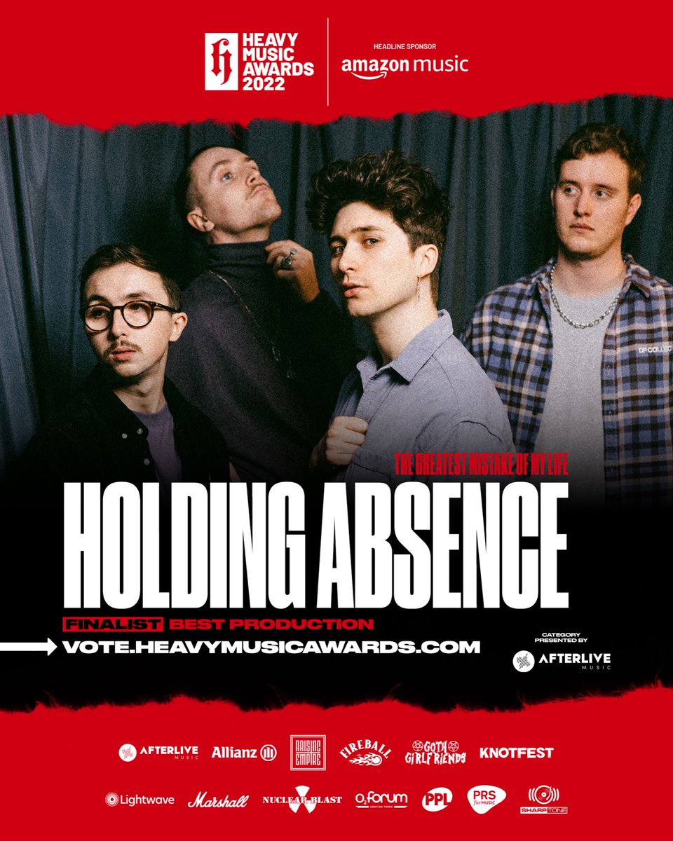 Holding Absence (@holdingabsence) on Twitter photo This years <a href="/heavymusicawds/">Heavy Music Awards</a> boasts an incredible display of talent & diversity.
We are absolutely honoured & thrilled to share we have been nominated in three prestigious categories; ‘Best Album’, ‘Best Single’ & ‘Best Production’. This years <a href="/heavymusicawds/">Heavy Music Awards</a> boasts an incredible display of talent & diversity.
We are absolutely honoured & thrilled to share we have been nominated in three prestigious categories; ‘Best Album’, ‘Best Single’ & ‘Best Production’.