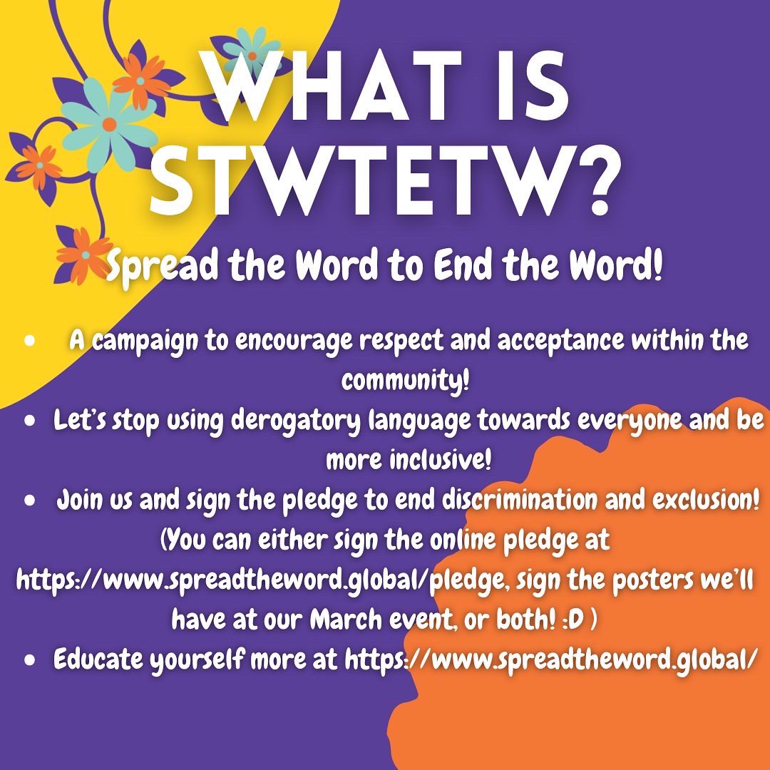 fhs_bestbuddies's tweet photo. The second theme that we’ll be talking about from Spread the Word is STWTETW! Join us on March 15th in the main gym to sign the pledge! :) https://t.co/OybDpVVqnY