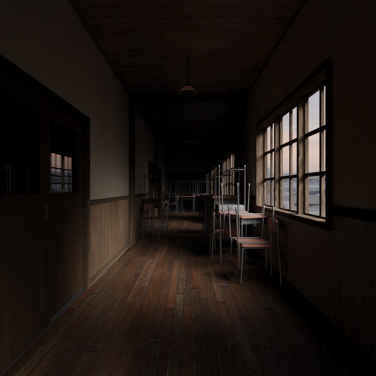 _tomitay's tweet photo. 校舎の廊下をつくってた #blender #b3d #3DCG https://t.co/8FCi5wNqJ9
