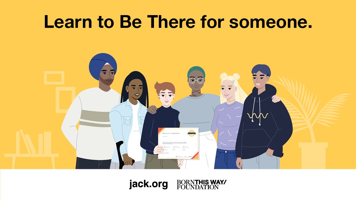 Introducing the brand new Be There Certificate, a ✨ free ✨ online course to learn to safely support someone struggling with their mental health. Created by <a href="/jackdotorg/">Jack.org</a> in partnership with <a href="/BTWFoundation/">Born This Way Foundation</a>, head to BeThereCertificate.org and start learning. 💛