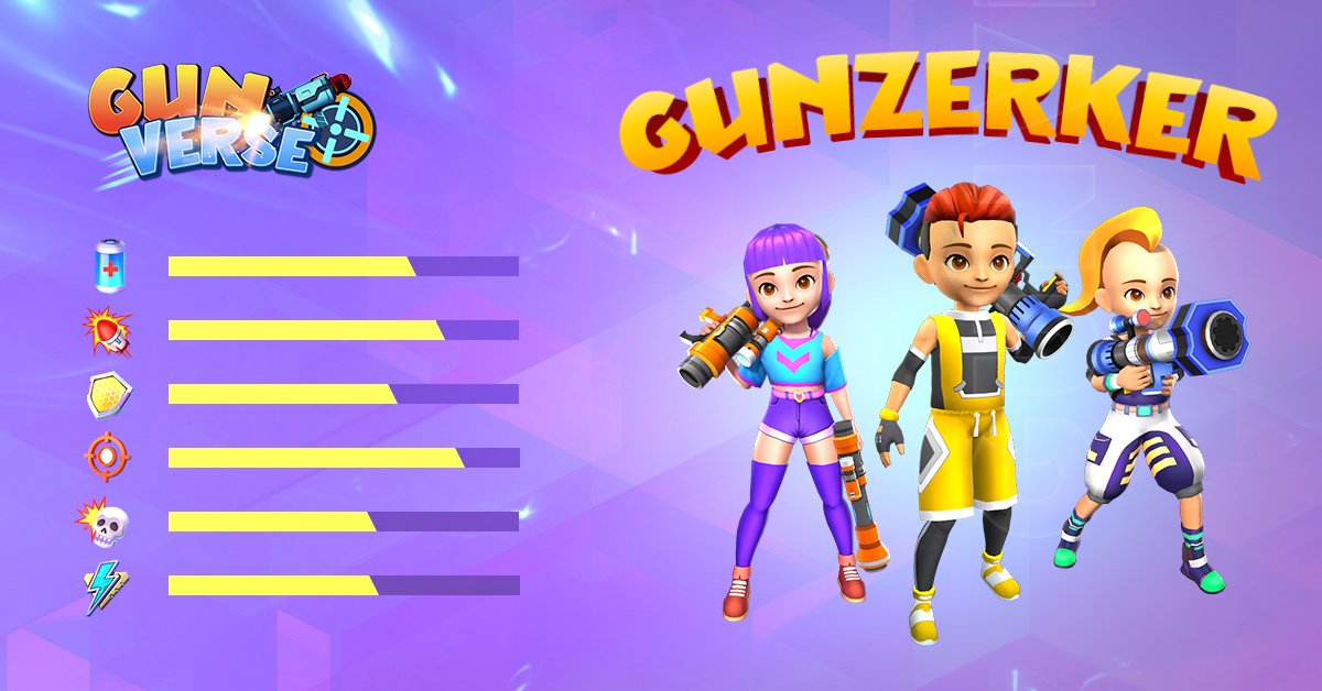 Gunversecom's tweet photo. Gunzerker is a class with characteristics like a Tanker - very strong in defense, high health and armor stats. 
The Gunzerker class is suitable for close-in. 
Gunzerker's weakness is lack of mobility, weaker when fighting at long range compared to other character classes
#NFTGame https://t.co/fItL62omYF