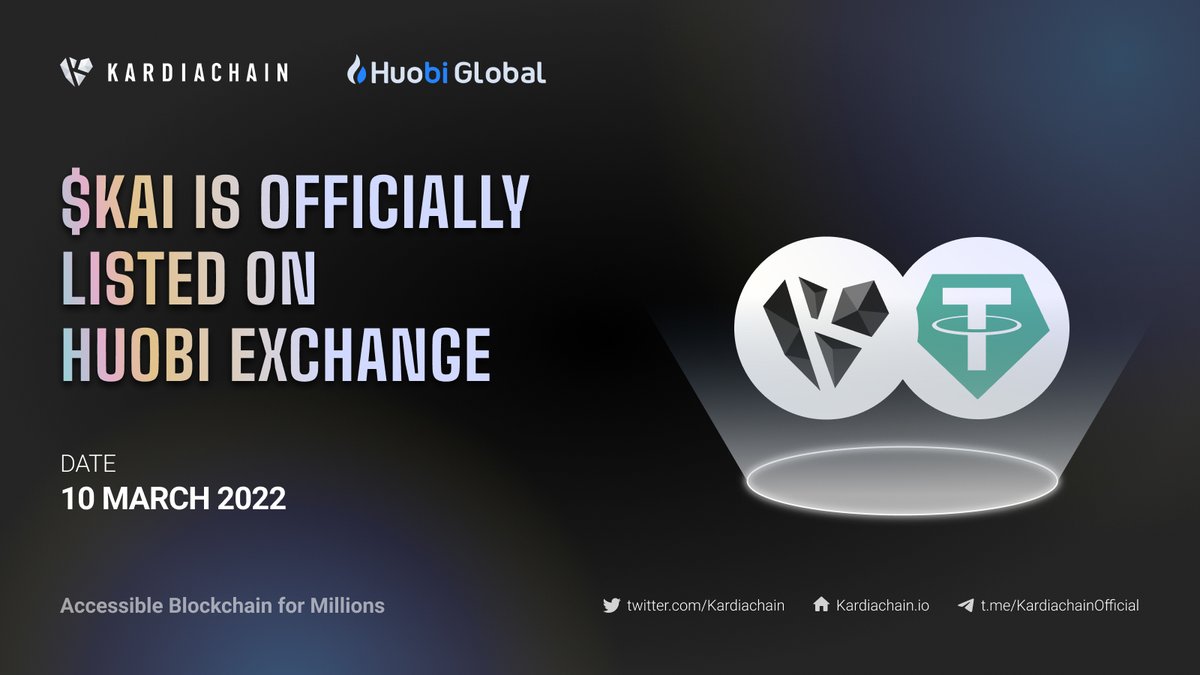 KaiDotNow's tweet image. It’s thrilling to inform all of you that the leading exchange @HuobiGlobal will list BEP20 $KAI/ $USDT on 10 March 2022.

Native $KAI will soon be listed.

Thank Huobi for today’s wonderful spotlight for all #KardiaChain lovers and soon-to-be @KardiaChain holders!

Save the date!