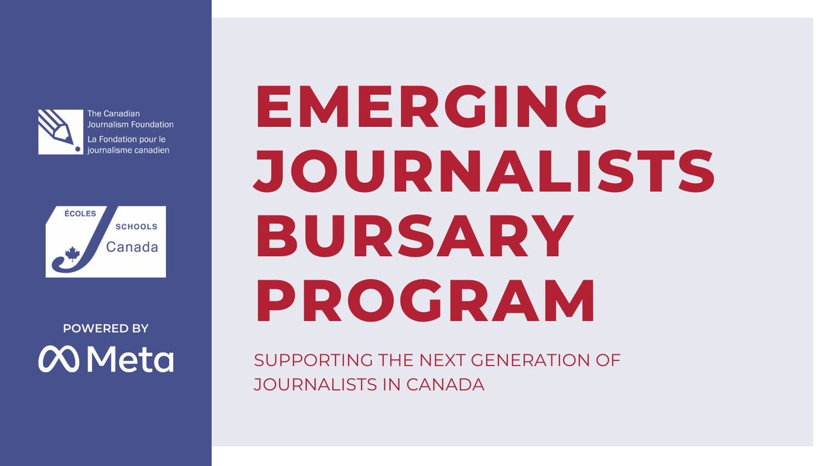 The CJF is thrilled to announce the launch of the Emerging Journalists Bursary Program in partnership with J Schools Canada &amp; the <a href="/Meta/">Meta</a> Journalism Project! This $200K initiative will provide bursaries to journalism students across Canada. 

More details: buff.ly/3vXHiQp
