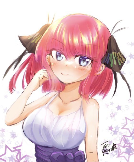東条るうらさんがTwitterに投稿した中野二乃(五等分の花嫁)のイラスト。