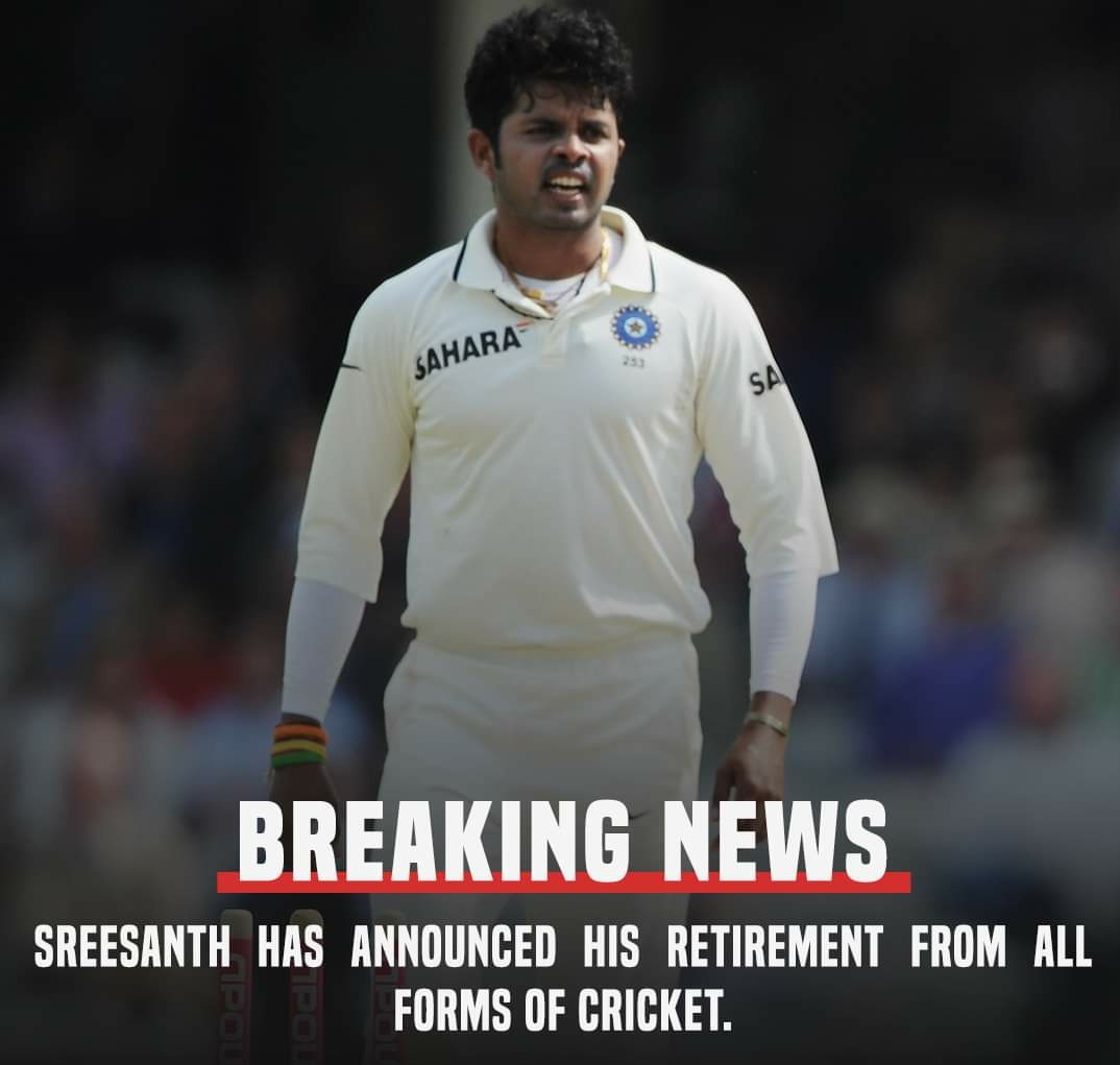 Its_TKD's tweet photo. S. Sreesanth retires from all formats of Indian Domestic Cricket. https://t.co/zfW5dUZVHM
