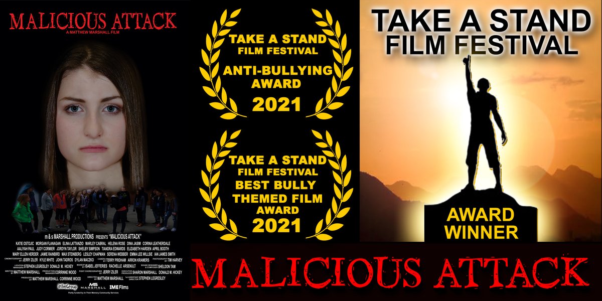 iFilmGroup's tweet photo. "MALICIOUS ATTACK" has won 3  awards at the TAKE A STAND FILM FESTIVAL. 

ANTI-BULLYING AWARD
BEST BULLY THEME FILM
BEST DIRECTOR AWARD – MATTHEW MARSHALL

#iFilmGroup #msmarshallproductions #maliciousattckfilm #awardwinner #Antibullying #bullytheme #bestdirector #directorslife https://t.co/iovWuvSRH1