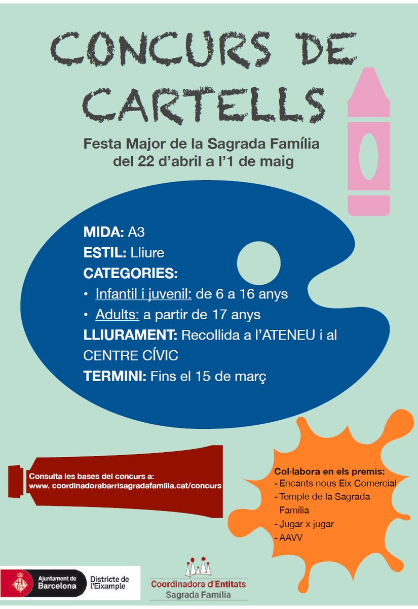 BarriSaFa's tweet photo. Donem tret de sortida al concurs de Cartells 2022. Participa abans que sigui massa tard!!!
En aquest link trobareu les bases: https://t.co/FB4zGYQD2b https://t.co/Sup9nQiM9Q