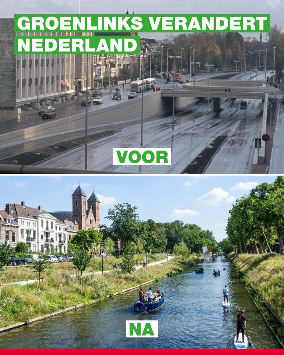 GroenLinks verandert Nederland! ❤️💚

Waar eerst de auto's door de binnenstad reden, stroomt er nu water door de Catharijnesingel in Utrecht.

Goed voor klimaat, gezondheid en biodiversiteit.

Kies 16 maart voor een menselijke, eerlijke en duurzame gemeente. Stem GroenLinks! 🍀