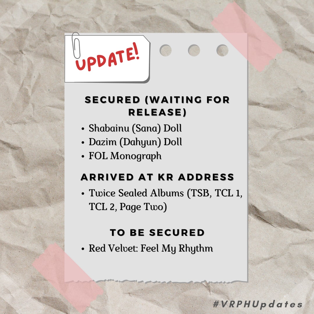 VinylRacksPH's tweet photo. hi mga vebs ! update as of 03/09/22 regarding the arrival of albums + secured items for ongoing GOs ^^ see pic below !!
#VRPHUpdates https://t.co/Aa2kBhE8ME