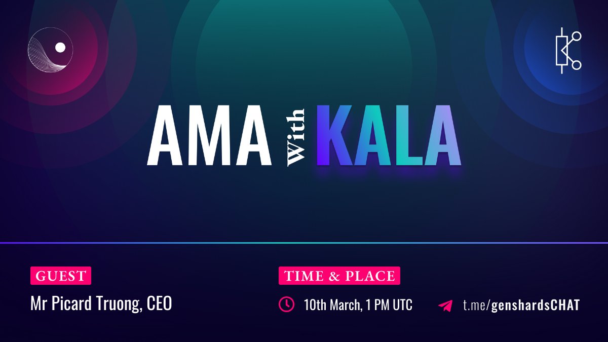 🔊 AMA Alert - KALA Network

@kala_network - The #Web3 #SocialFi Investment Platform 🕸 

We will have Mr Picard Truong, CEO of KALA as our guest✨

👉 Date: 10Mar, 1pm UTC
👉 Venue: t.me/genshardsCHAT

🤩 Comment on this tweet  with your question &amp; stand a chance to win! 💰