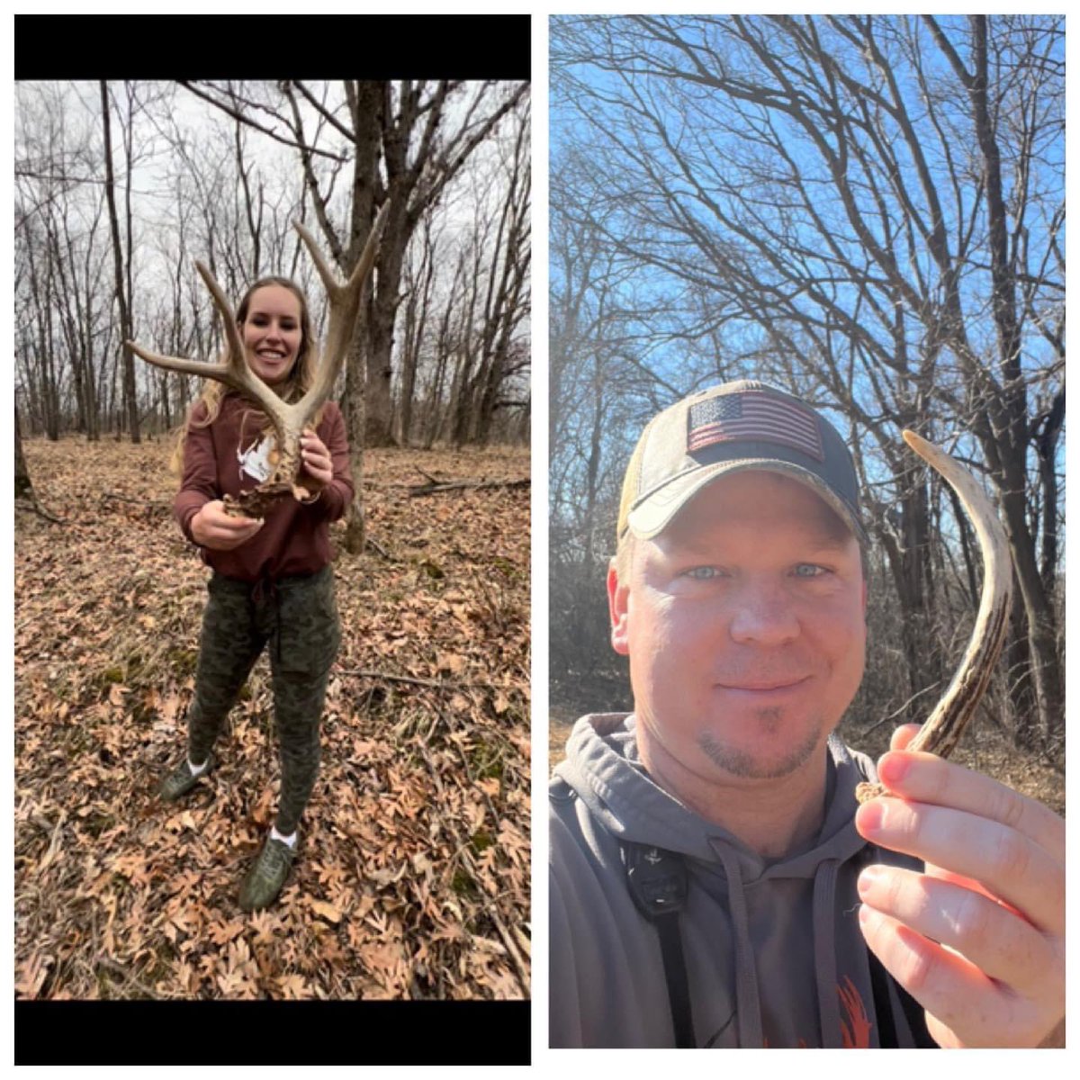 My first shed of the season compared to Kats first shed ever. 🤦‍♂️🤷‍♂️😂 #lucky #shedseason #shedrally #whitetaildeer #whitetailhunting #whatgetsyououtdoors #illinoisshedhunting #outdoors