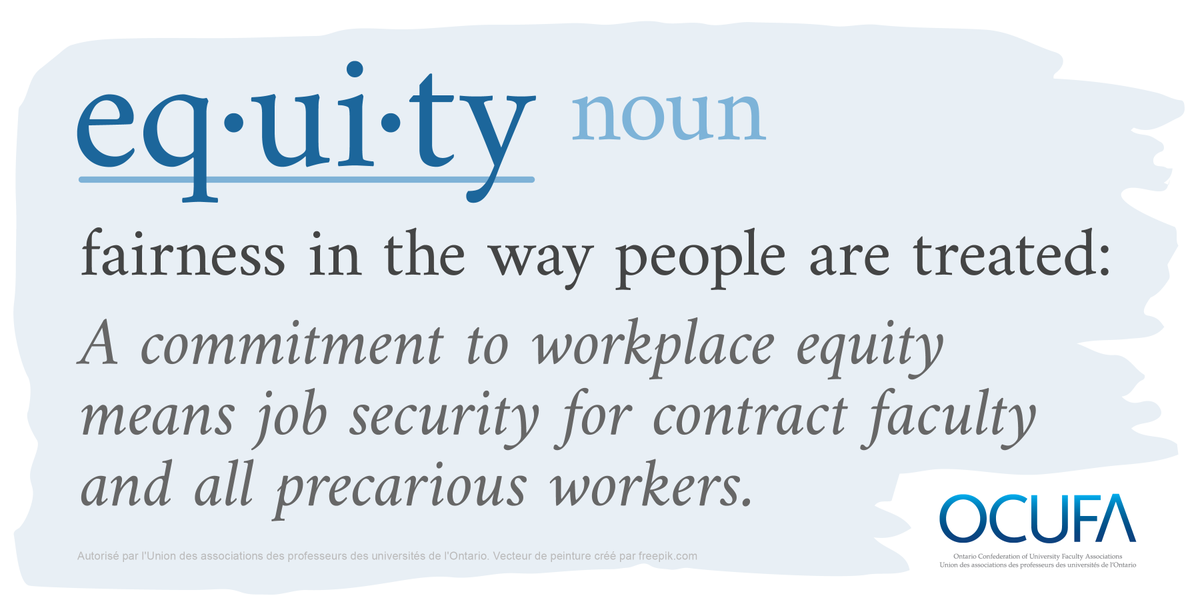 Equity-deserving groups are overrepresented in precarious jobs including contract faculty across the country. 
A commitment to #EDI means fairness for contract faculty and all precarious workers. 
#CdnPSE #OnPSE #fairness4CF