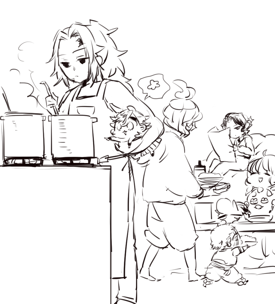 妓夫太郎 上弦ズと無惨様のカレーの日 鍋の中を触ろうとする ちま童磨をがっちり捕まえなが バラガン の漫画