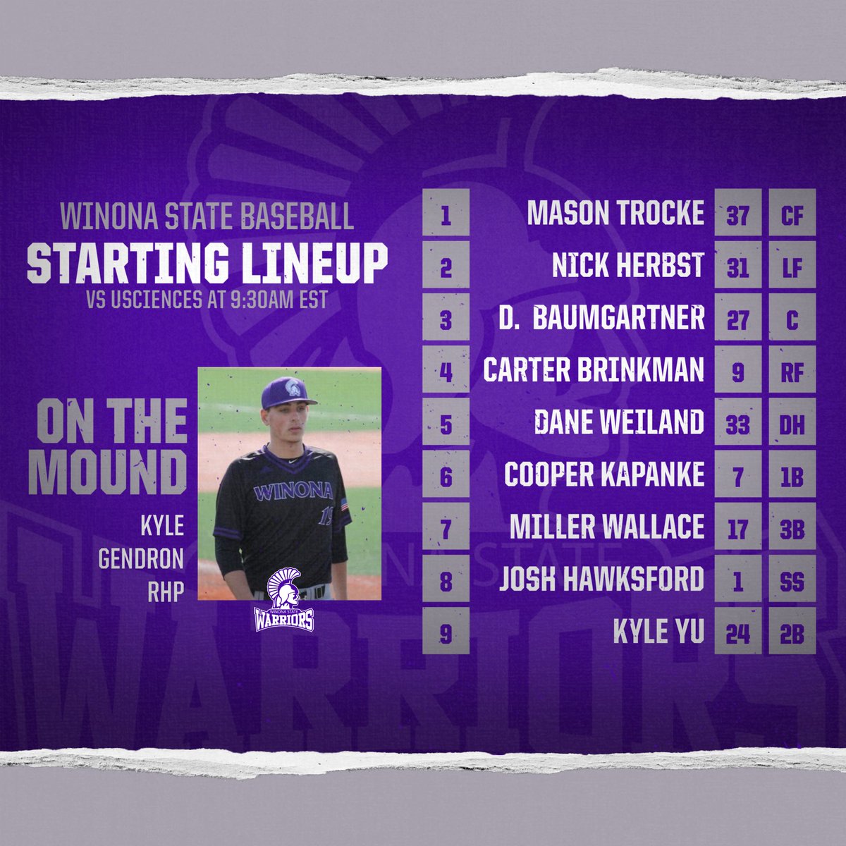 Here’s the lineup for our last day in Florida. Kyle Gendron takes the mound for the first time since TJ surgery in April 2021. Pumped to have him back!