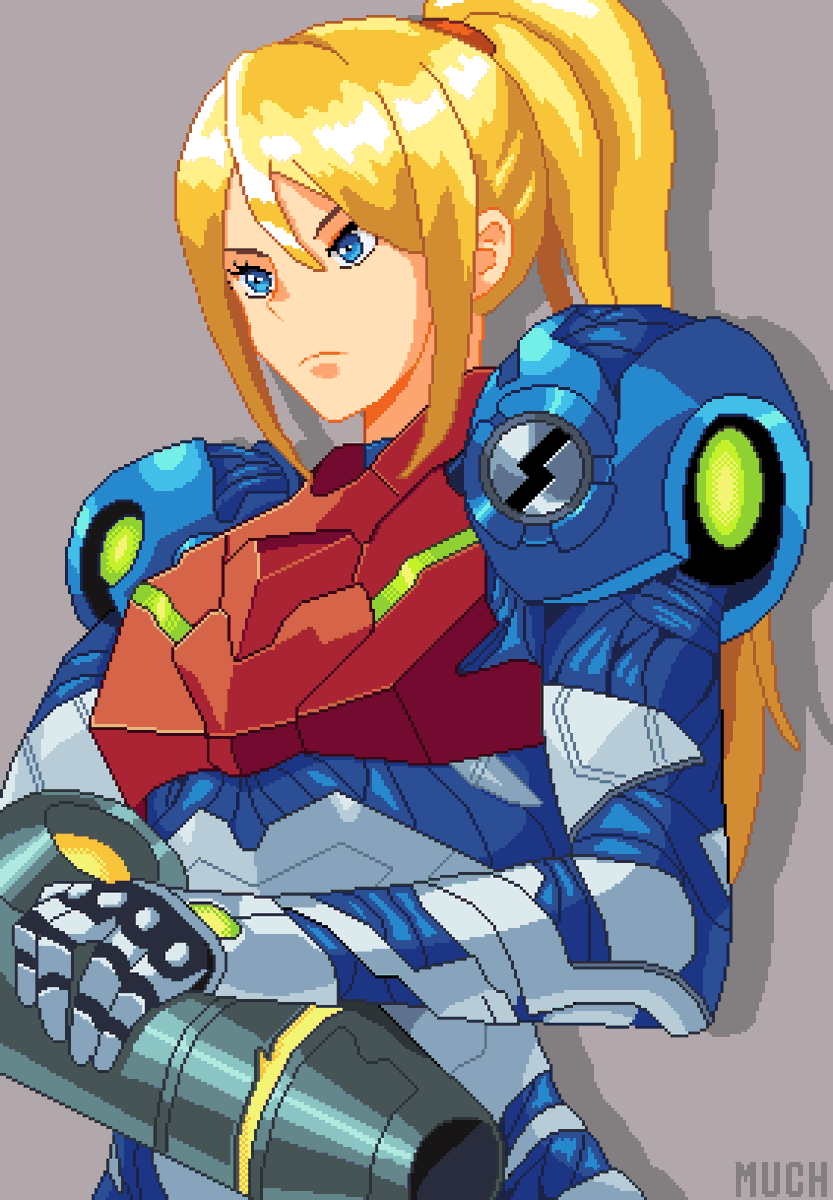 much_gamedev's tweet image. So I've been working on redraw an amazing #Samus art from @Kamuuei into pixel art, spent some hours and learned a lot through the process!
#MetroidDread #metroid #aseprite #pixelart