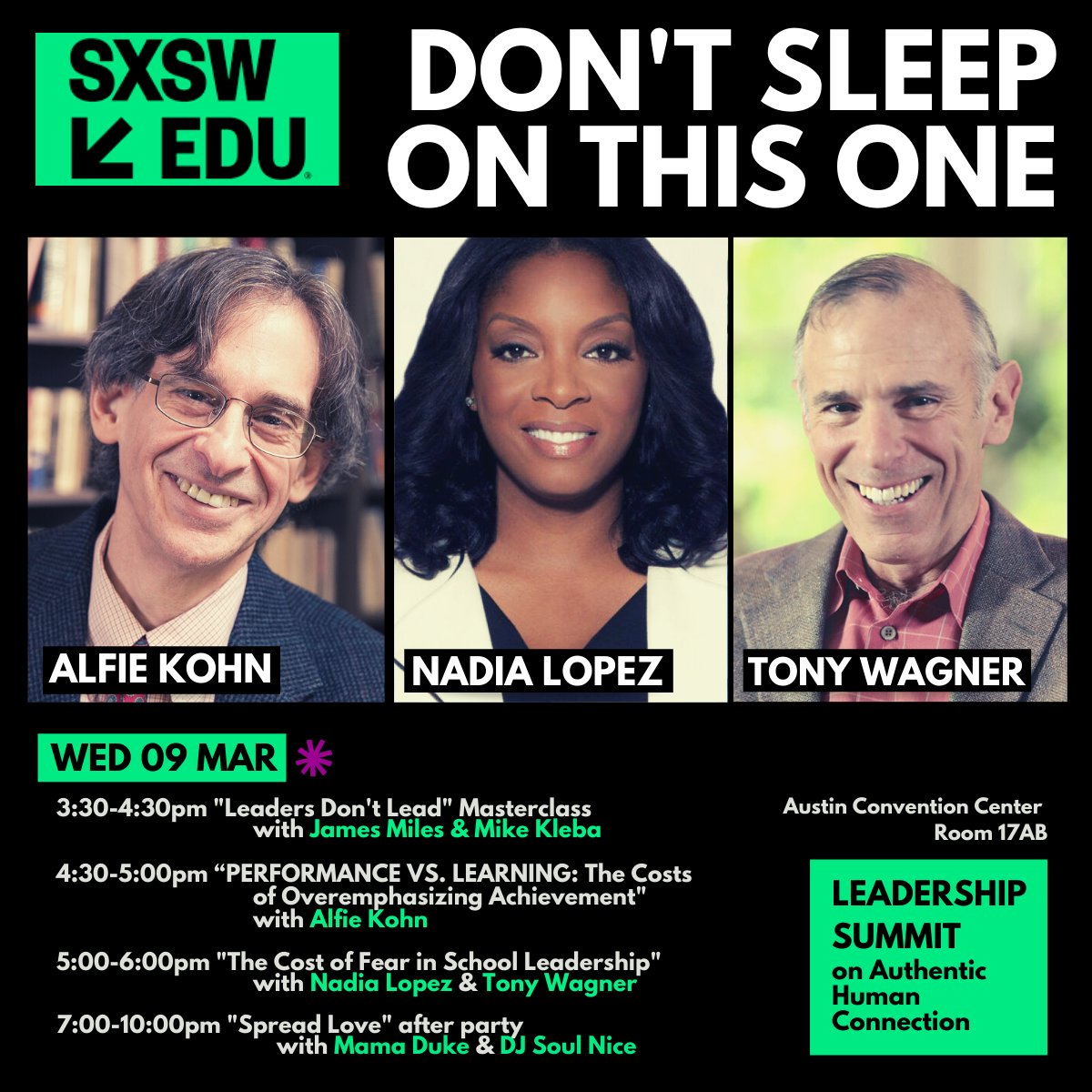 🔥TODAY!
Join me &amp; <a href="/Fresh_Professor/">James Miles</a> as we host <a href="/DrTonyWagner/">Tony Wagner</a> <a href="/TheLopezEffect/">Dr. Nadia Lopez</a> &amp; <a href="/alfiekohn/">Alfie Kohn</a> at <a href="/SXSWEDU/">SXSW EDU</a>

Expect profound conversations about the:
-dangers of extrinsic motivation
-existential fear that burdens teachers, leaders, kids
-costs of what we're NOT doing