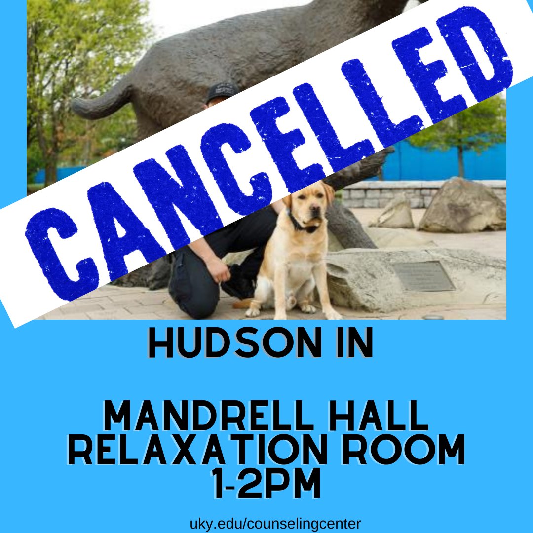 Unfortunately Hudson will not be able to visit us in the Relaxation Room today. He'll be back to visit on Wednesday the 23rd!