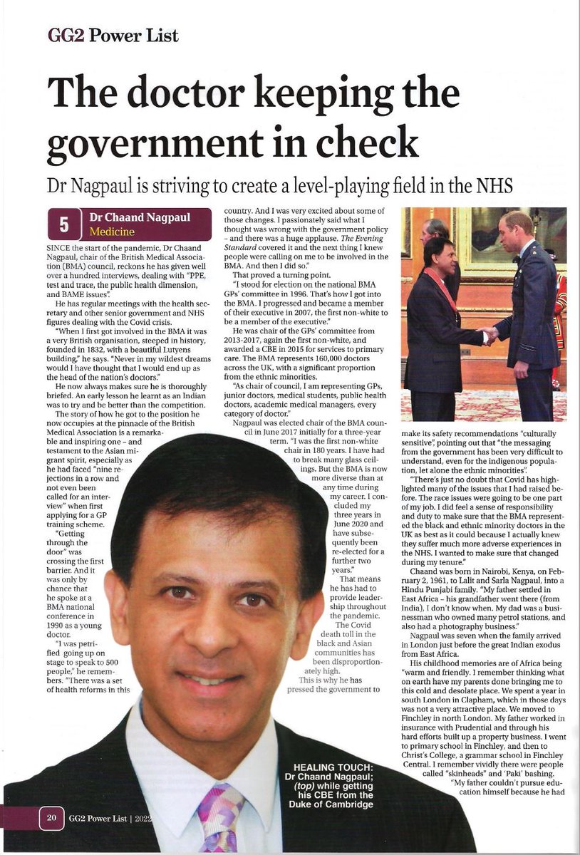 TheBMA's tweet photo. ‘I have had to break many glass ceilings, but the BMA is now more diverse than any time during my career’
Congratulations to our chair of council @CNagpaul for well-deserved recognition by #GG2Powerlist, ranking him fifth in its annual list of Britain’s Most Influential Asians https://t.co/g0Uu1rk0zw
