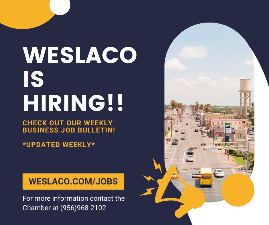WeslacoChamber's tweet photo. 📣📣 New Positions Added!

Food: Le Pho House
Retail: Boots 'N Jeans
Sign Installation: Insta Signs
Security/Alarms: Smith Security

Our jobs page is updated weekly with job postings from our Chamber Members! 

💼📣https://t.co/xoUsBknaI5 

#weslaco #gethired #employweslaco https://t.co/nfFQI4jONB