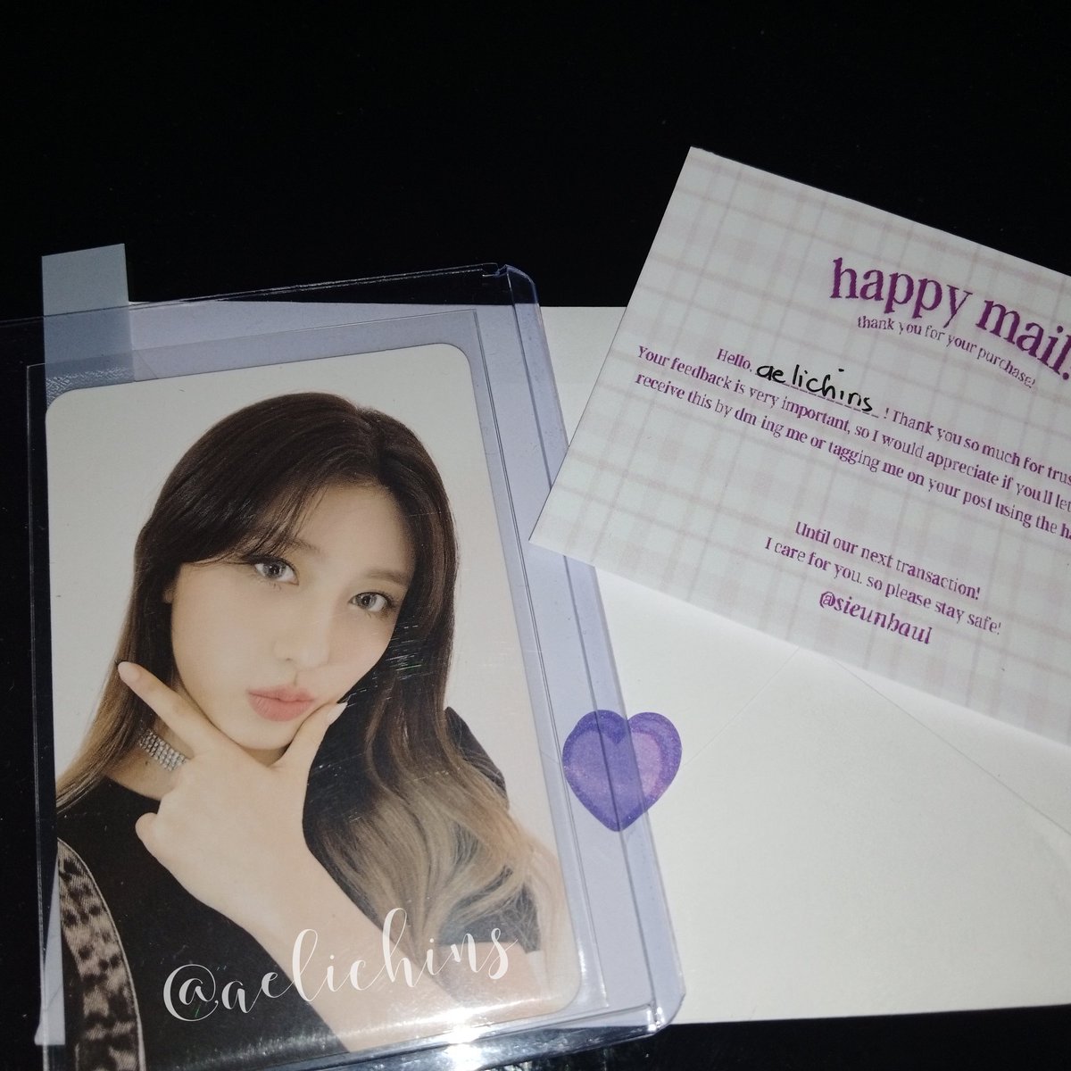 aelichins's tweet photo. hi @sieunhaul ! gaeul arrived safely, tysm so for the fast and smooth transaction and for the freebies as well <3 #fromssin https://t.co/Sfx0HFHg0w