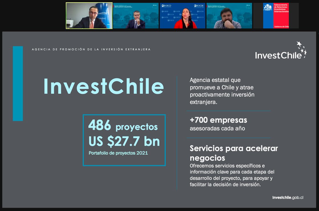 InvestChile's tweet photo. WEBINAR 🌎 | El director de InvestChile, @arodriguezrowe, participó hoy junto al subsecretario @rodrigoyanezb y la jefa de la División de Inversiones de la OCDE, @AnaNovik2, en el webinar 'Inversión Extranjera en Chile: Evaluación sobre impactos de la inversión sostenible'. >> https://t.co/TsbjHaO6Gk
