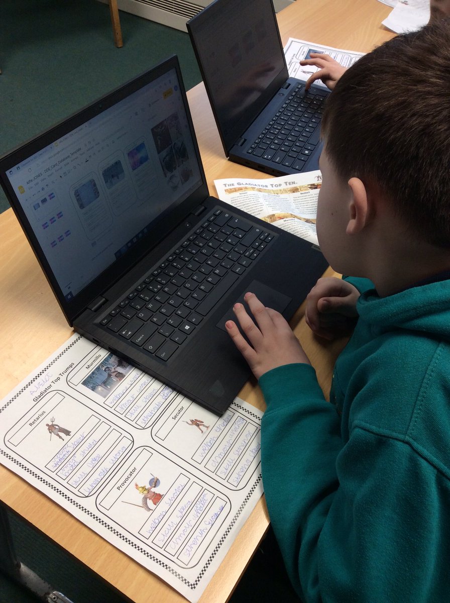 OVPSMrsFreeman's tweet photo. #OVPSclass9 Using @googleslides to make Roman gladiator top trumps @CSC_DigiLearn https://t.co/Gf6uvhyz96