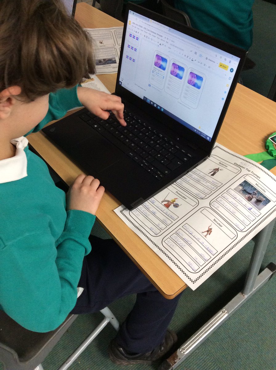 OVPSMrsFreeman's tweet photo. #OVPSclass9 Using @googleslides to make Roman gladiator top trumps @CSC_DigiLearn https://t.co/Gf6uvhyz96