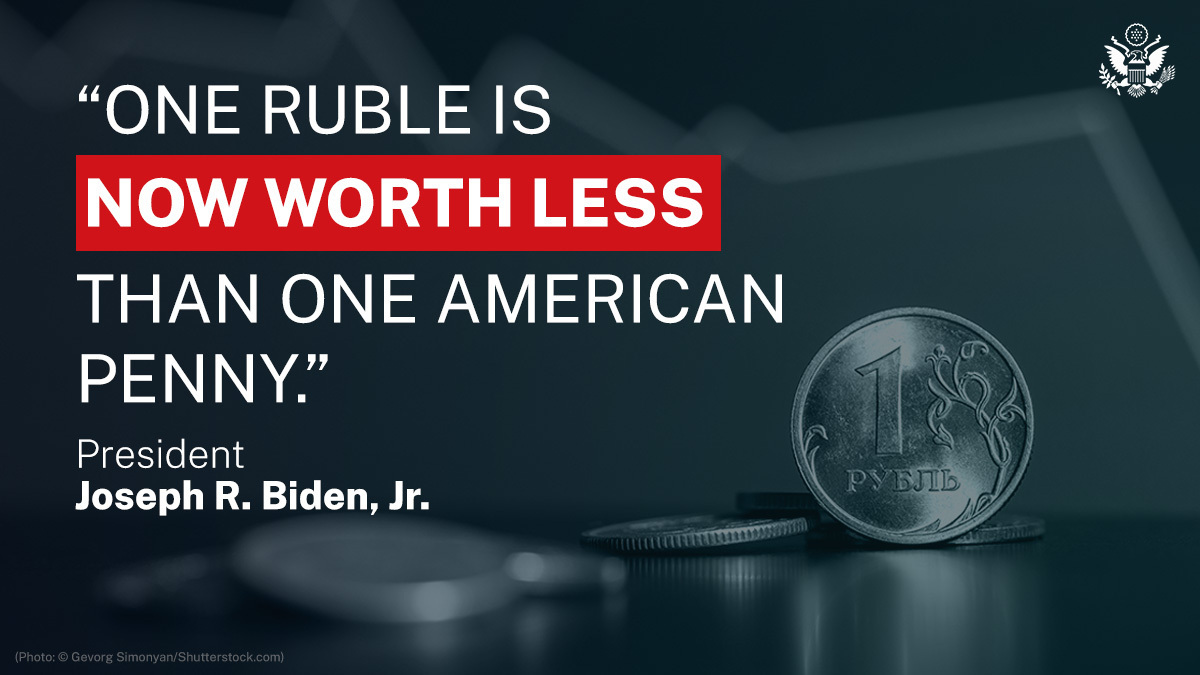 StateDept's tweet photo. .@POTUS: We are enforcing the most significant package of economic sanctions in history, and it’s causing significant damage to Russia’s economy. https://t.co/WetJB9iHpx