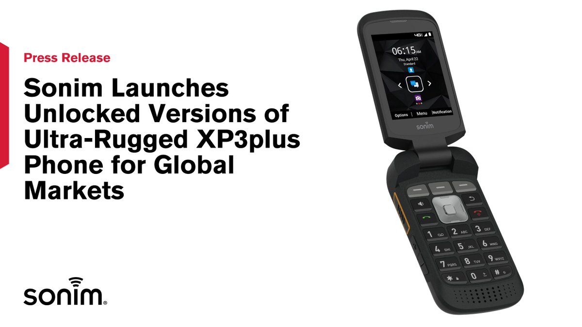 sonimtech's tweet photo. We're excited to announce that unlocked versions of the #XP3plus flip phone are now available globally! Learn more about the two versions available – one for North America and one for Europe/Rest-of-world: https://t.co/x3wNaWMN1h https://t.co/Oj6gmlE0yw