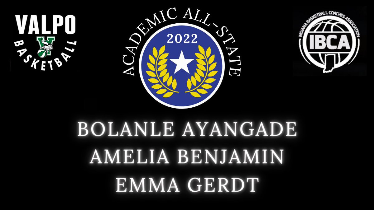 Congratulations to Bolanle Ayangade, Amelia Benjamin, &amp; Emma Gerdt for being named Academic All-State by the Indiana Basketball Coaches Association.  <a href="/ValpoLife/">Valpo.Life</a> <a href="/Valpo_Schools/">Valparaiso Community Schools</a> <a href="/ValpoHS411/">Viking Info</a> <a href="/AthleticsValpo/">Valparaiso Athletics</a>