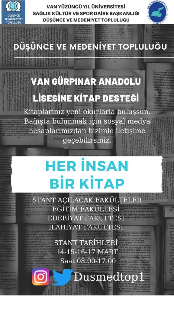 dusmedtop1's tweet photo. Van Gürpınar Anadolu Lisesine Kitap Yardımında bulunmak istiyoruz. Bağışlayacağınız her kitap geleceğe bir umut olsun💫 
Desteklerinizi bekliyoruz🤗
#kitap #kütüphane #sosyalsorumluluk #sosyalyardımlaşma #van #yyü https://t.co/qJRwuUwbjd