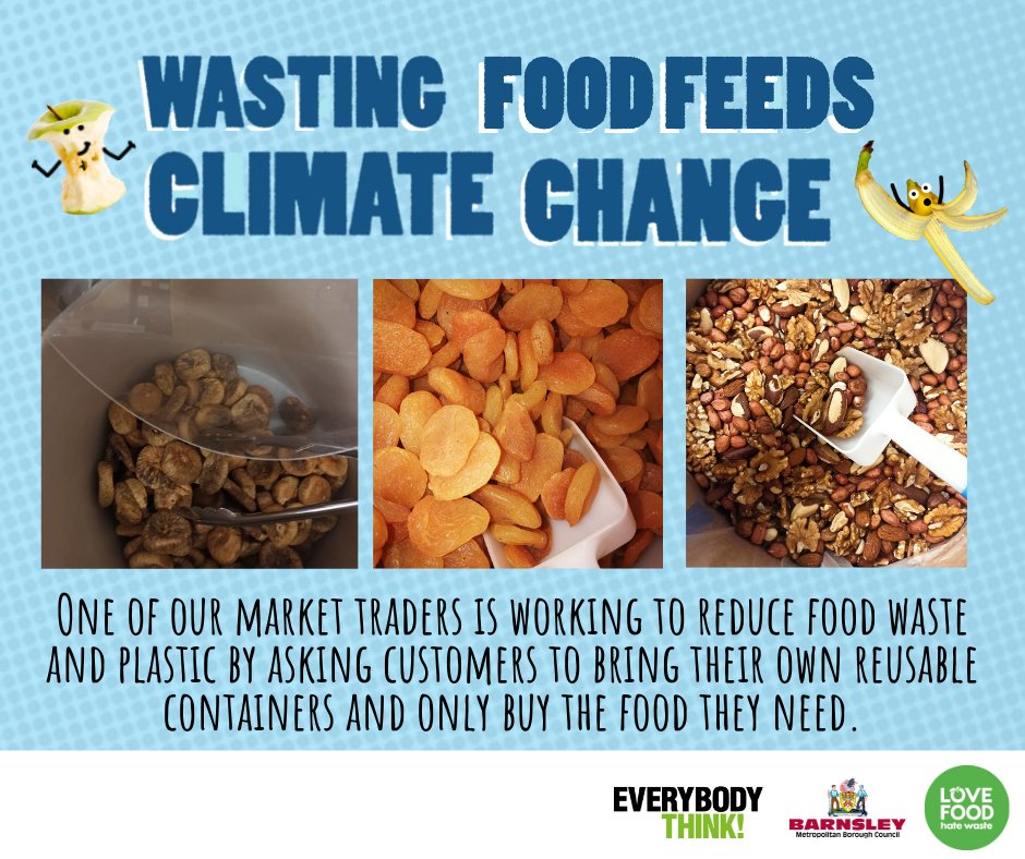 Wasting Food Feeds Climate Change🌍 It's great to see one of our Market Traders, Weigh To Save, asking customers to bring reusable plastic containers and only buy the food they need. Don't waste food. Help fight climate change #FoodWasteActionWeek