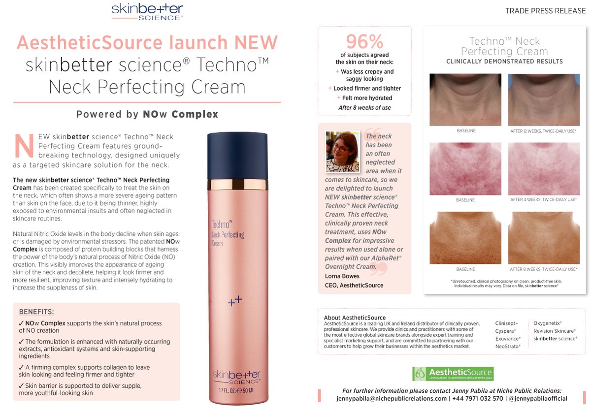 SUPPLIERS: AestheticSource  launch NEW skinbetter science® TechnoTM Neck Perfecting Cream.

NEW skinbetter science® TechnoTM Neck Perfecting Cream features ground-breaking technology, designed uniquely as a targeted skincare solution for the neck.