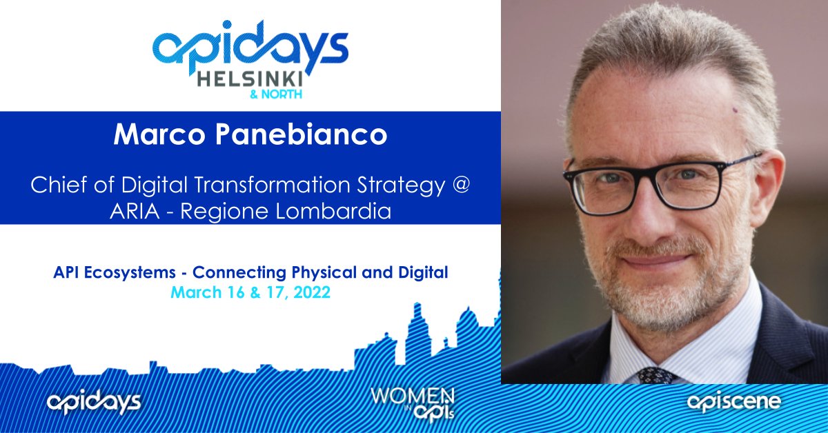 APIdaysGlobal's tweet photo. 📢We are excited to host Marco Panebianco, Chief of Data Architecture and Digital ecosystems unit at ARIA S.p.A. Lombardia, at #apidays Helsinki &amp; North 2022!

Join us on March 16 &amp; 17 and listen to Marco's talk: "Digital Ecosystems in Lombardy"

https://t.co/l42DAjDEif https://t.co/RzpfrGXsCA