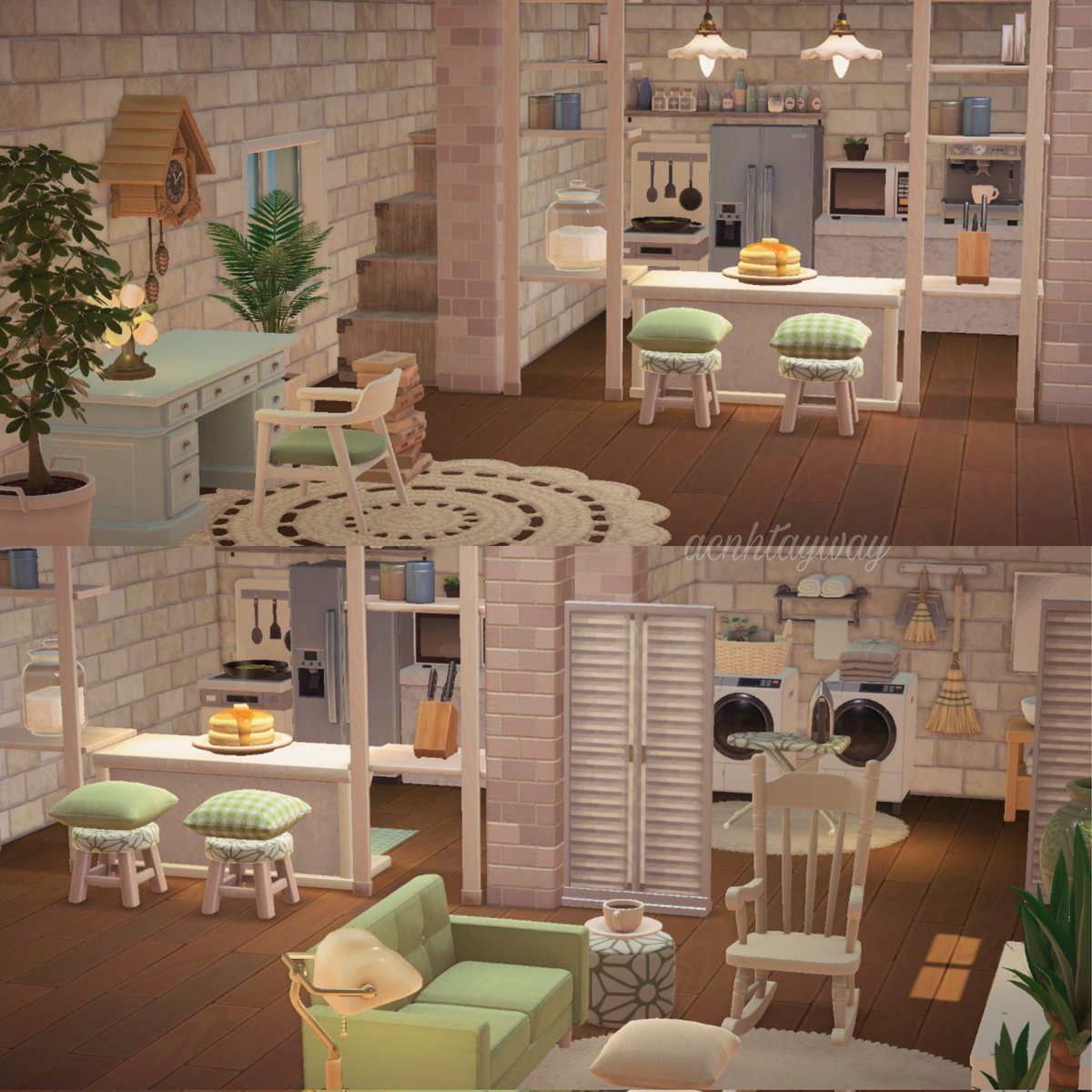 acnhtayway's tweet photo. cozy loft apartment vibes 🥞🍃 #animalcrossingnewhorizons #acnh https://t.co/Y5Cm64ycuW