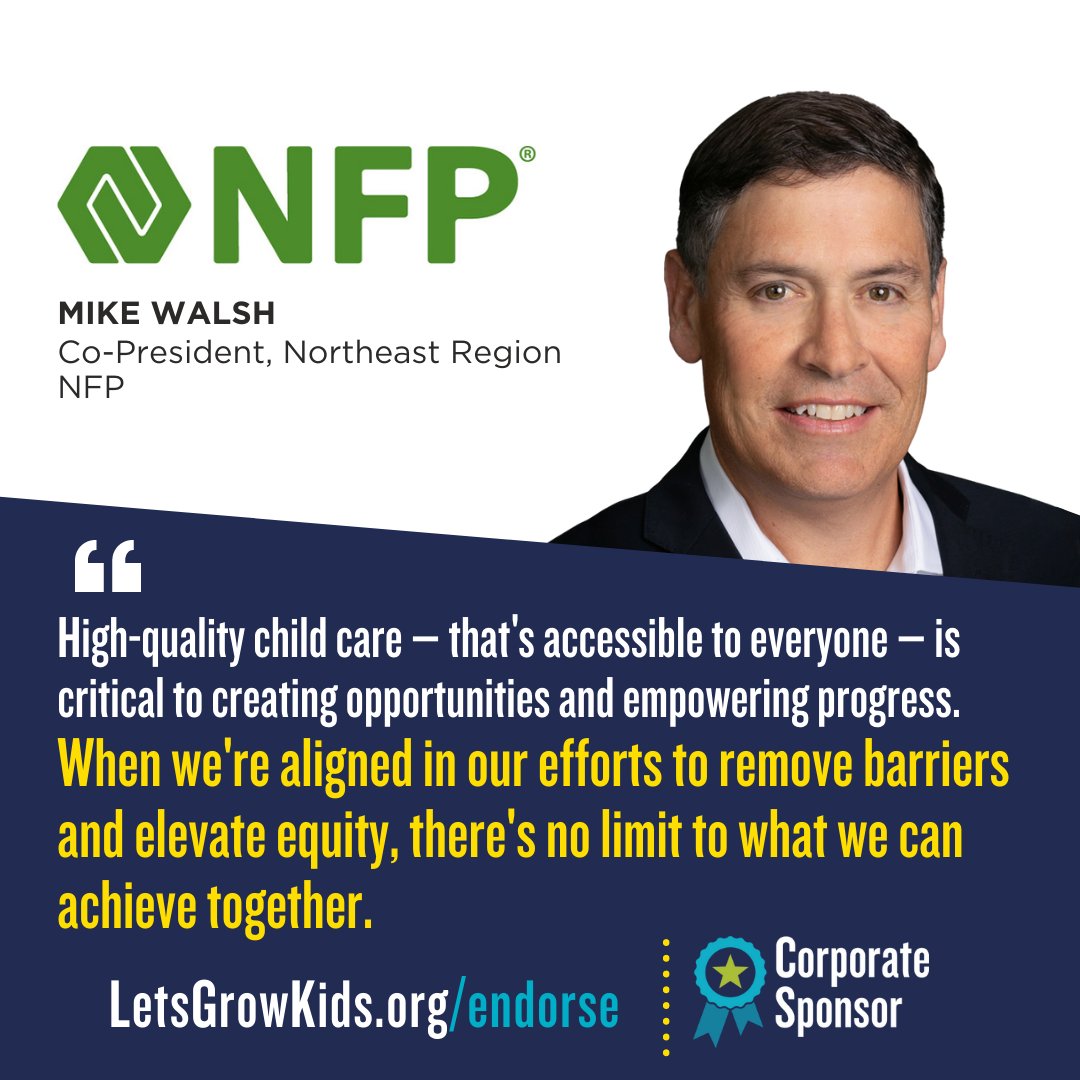 LetsGrowKids's tweet photo. Thank you to corporate sponsor @NFP for their generous support of VT's Child Care Campaign! Business leaders like Mike Walsh are paving the way to a brighter future for all Vermonters. #childcareisessential #investinkids https://t.co/2Y3lUDGIn1