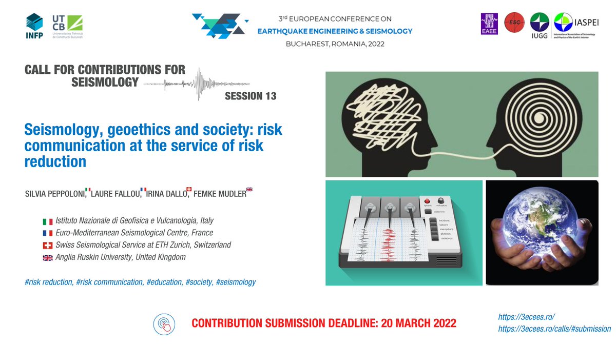 [call for contribution] Are you working on #riskCommunication, #scienceCommunication or #geoethics ? 
Please consider submitting an abstract to our session at the 3rd European Conference on Earthquake engineering and seismology 🤓

#3ECEES