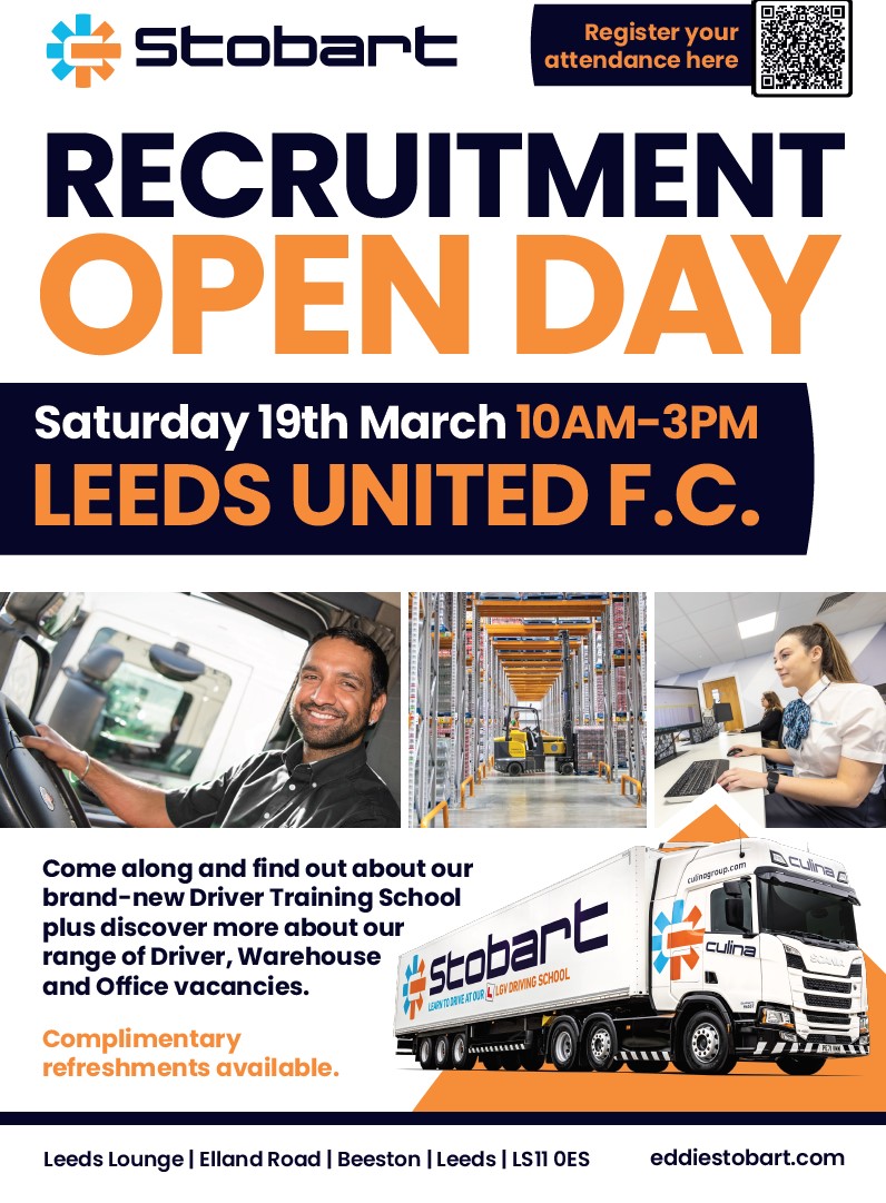 We're holding a Recruitment Open Day Saturday 19th March at Leeds United Football Club. Our team will be there to share more information on our brand-new Driver Training School and all of our career opportunities from Driving to Warehousing. Register here: forms.office.com/r/zZWNtC9vFj