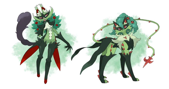 ▼ ニャオハ最終進化予想2パターン
「怪盗」草/悪 #PokemonSV 