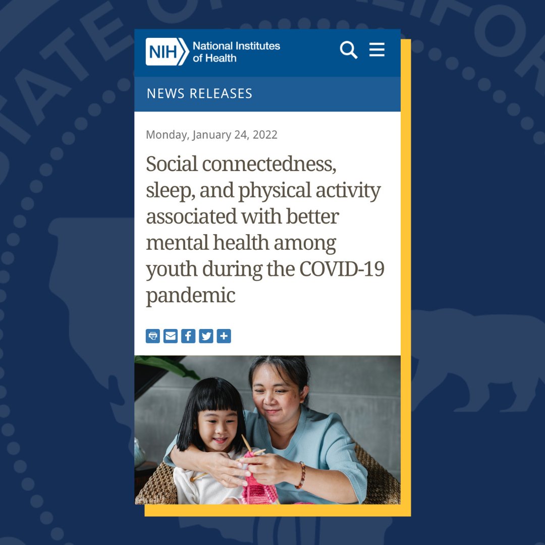 DrDevikaB's tweet photo. COVID-19 has been especially hard on teens. The good news? A new study shows that ⬆️ interaction with friends and family, getting outside, walking for even 10 min/day, quality sleep, nutrition—and ⬇️ time online—can protect teen mental health. 

Learn more https://t.co/Q4QOhH1mgr https://t.co/OWgd0YxJj0