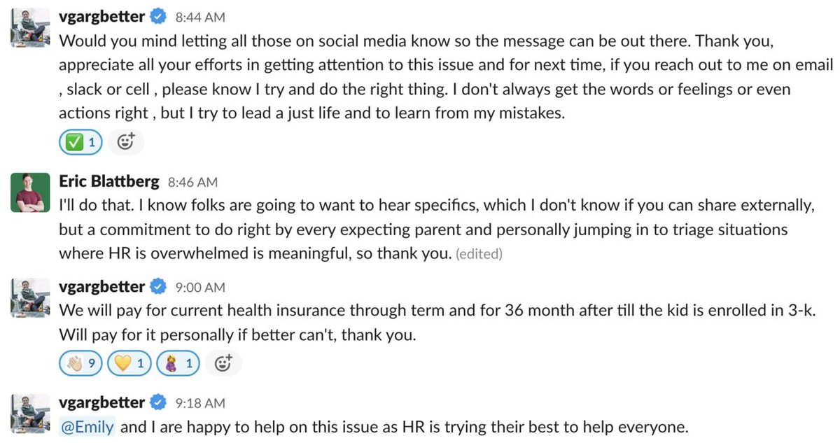 Public pressure works, folks. Following the <a href="/betterdotcom/">BetterThetaMane</a> layoffs yesterday, a LinkedIn post I made went viral, and today CEO Vishal Garg has committed to 36 months of health insurance payment for expecting parents who were laid off!
