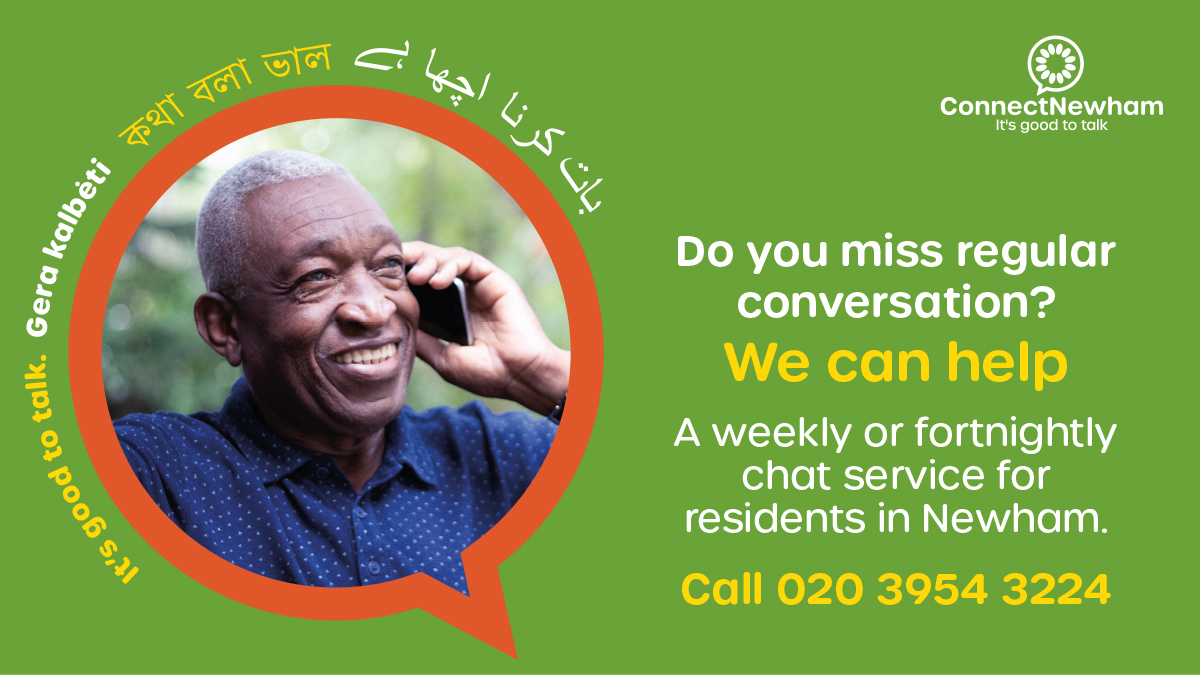 Did you know...
We can support anyone who speak English, Bengali, Gujarati, Urdu, Hindi, Punjabi, Albanian, Somali and Bajuni!
Get in touch if you would like a weekly telephone befriending call
#Loneliness #support #Newham <a href="/ShpresaPrograme/">Shpresa Programme</a> <a href="/therenewalprog/">therenewalprogramme</a> <a href="/AgeUKEastLondon/">Age UK East London</a>