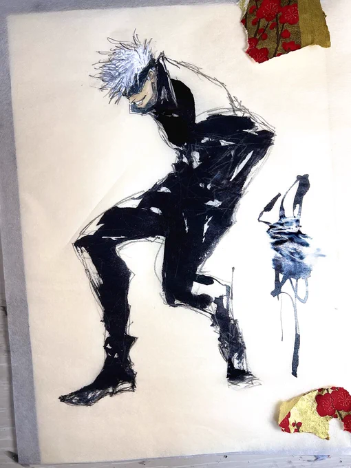 五条!
久しぶりに半紙絵。破れやすいから暫く半紙に人物は描いて無かった。 