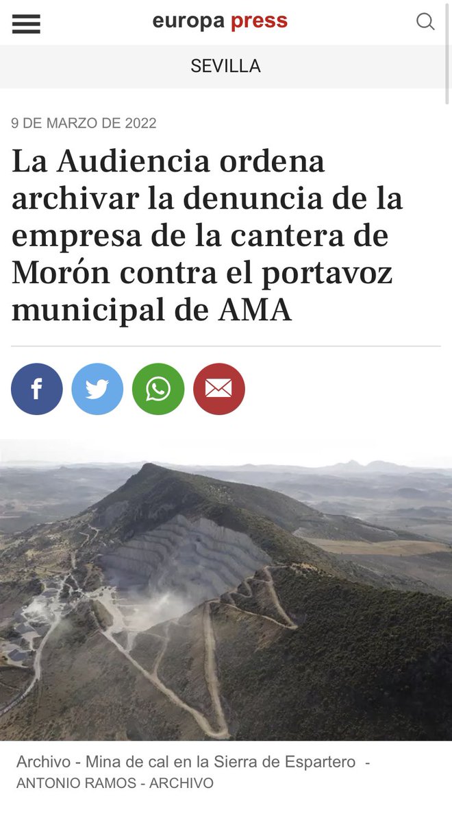 Otra derrota más para los que destruyen nuestra Sierra de Esparteros e intentan callar al pueblo. 👏🏻👏🏻💪🏼⛰ #salvemosesparteros 

europapress.es/andalucia/sevi…