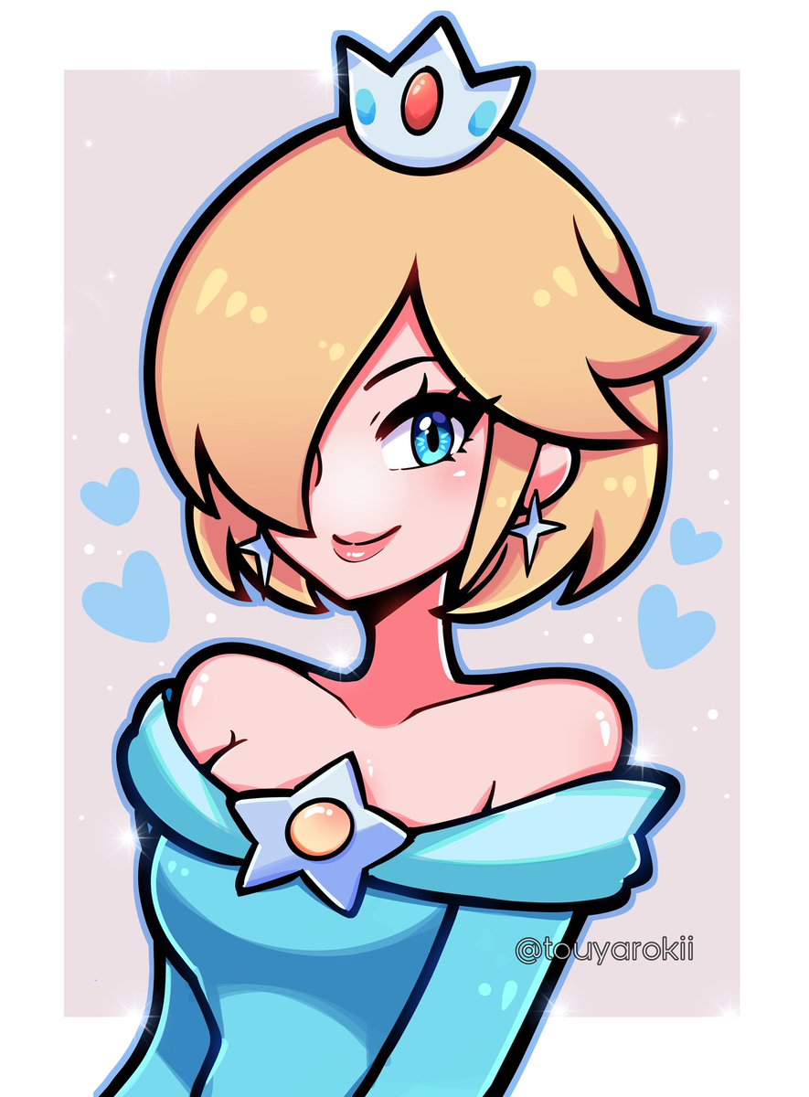 rosalina 1girl earrings blonde hair jewelry crown solo smile  illustration images