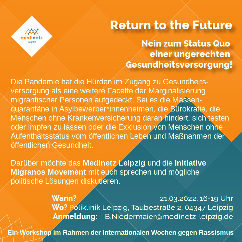 MedinetzLeipzig's tweet photo. Kommt rum und tauscht euch mit uns über die Situation der Gesundheitsversorgung von migrantisierten Personen aus! // Come by and discuss the situation of health care for migranticized people with us! https://t.co/YF2TCTi3zw