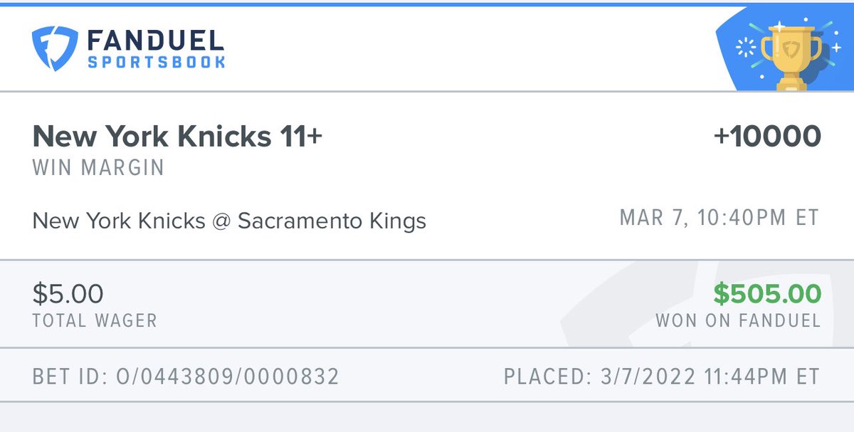 13rogerayers's tweet photo. @Pickswise I won on knicks sun night with a $5 bet https://t.co/BgAin2CRDE