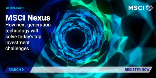 MSCI_Inc's tweet image. MSCI Nexus Conference begins soon. Join us as we explore how data and technology are transforming the investment industry. 
Register now: ms.spr.ly/6011wbkGX        
#digitaltransformation #ISaaS  #EmpoweringInvestors #futureofinvesting